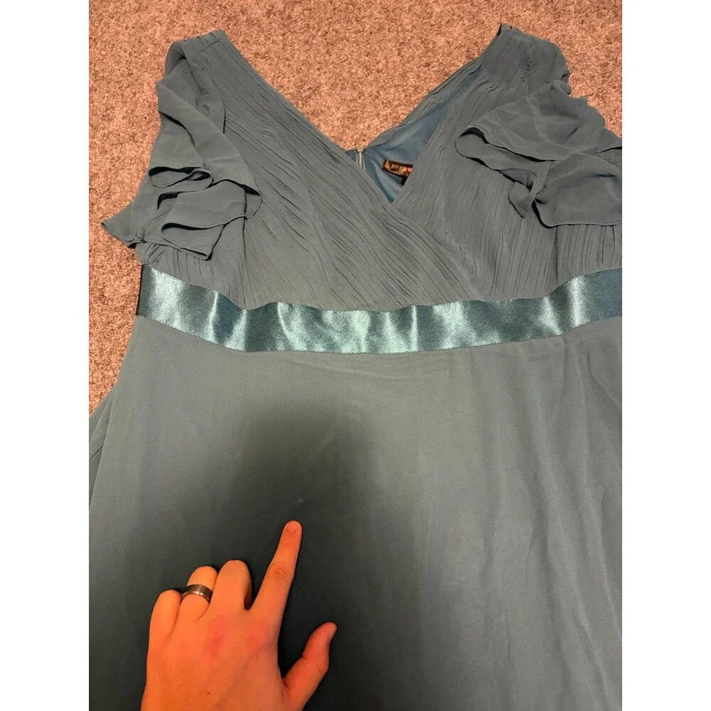 Ever-Pretty Teal Pleated V Neck Flutter Sleeve Formal Maxi Dress 8XL US 24 NWT